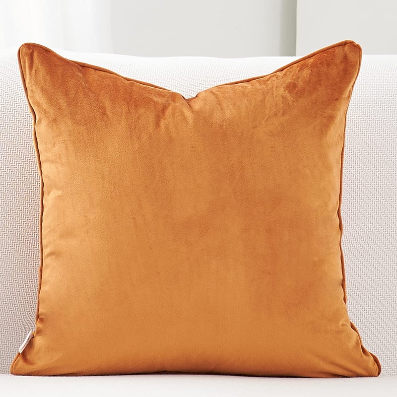 Alerfa Square Geometrical Plaid Striped Cut Velvet Throw Pillow Cover 18x18 Inch Luxury Modern Decorative Accent Pillow Cover for Couch Living Room Bedroom, Orange - Image 2